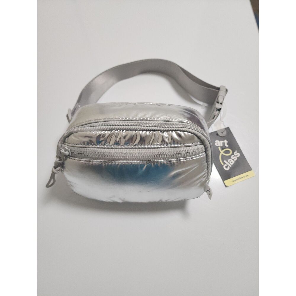 NWT Art Class Silver Metallic Puffer Belt Bag Crossbody Fanny Pack
